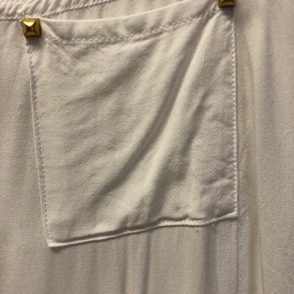 MOVING SALE Soft Surroundings Short Sleeve Shirt Blouse Pocket Gold Studs Large - Picture 4 of 5